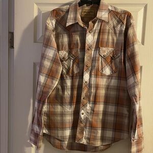 Wrangler Men's Plaid Button Down Shirt - Brown and White
